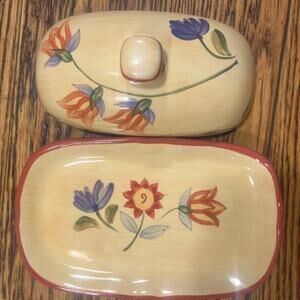 RARE Pfaltzgraff NAPOLI Hand Painted 2-piece COVERED BUTTER DISH GORGEOUS!